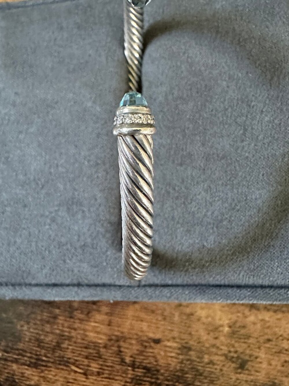 David Yurman Cable Cuff Bracelet w/ Blue Topaz & White Diamonds - 5 mm - Sz Med - Picture 6 of 16